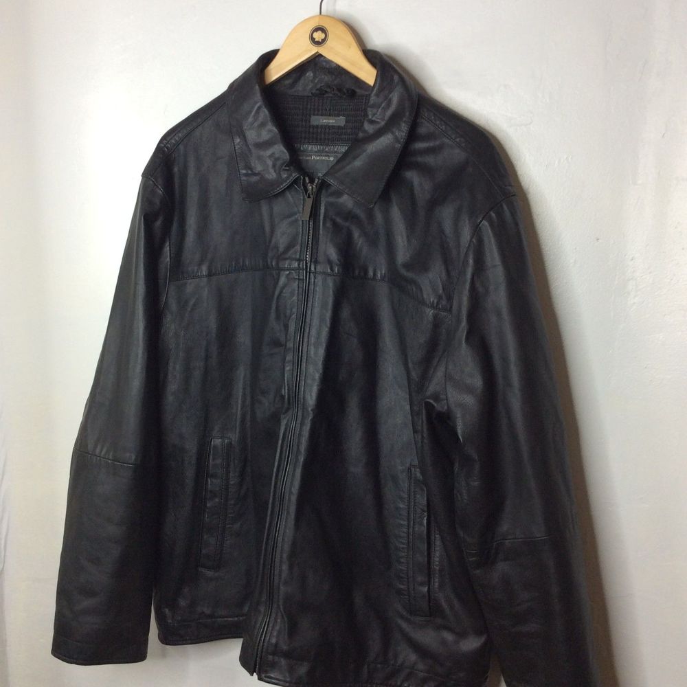 Perry Ellis Portfolio Lambskin Leather Jacker Black Size XL
